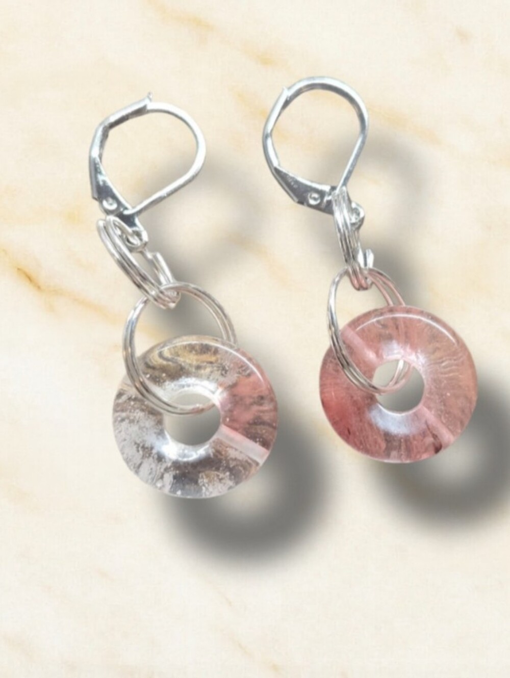 Strawberry Quartz Drop Earrings Surgical Grade Stainless Steel Silver Tone